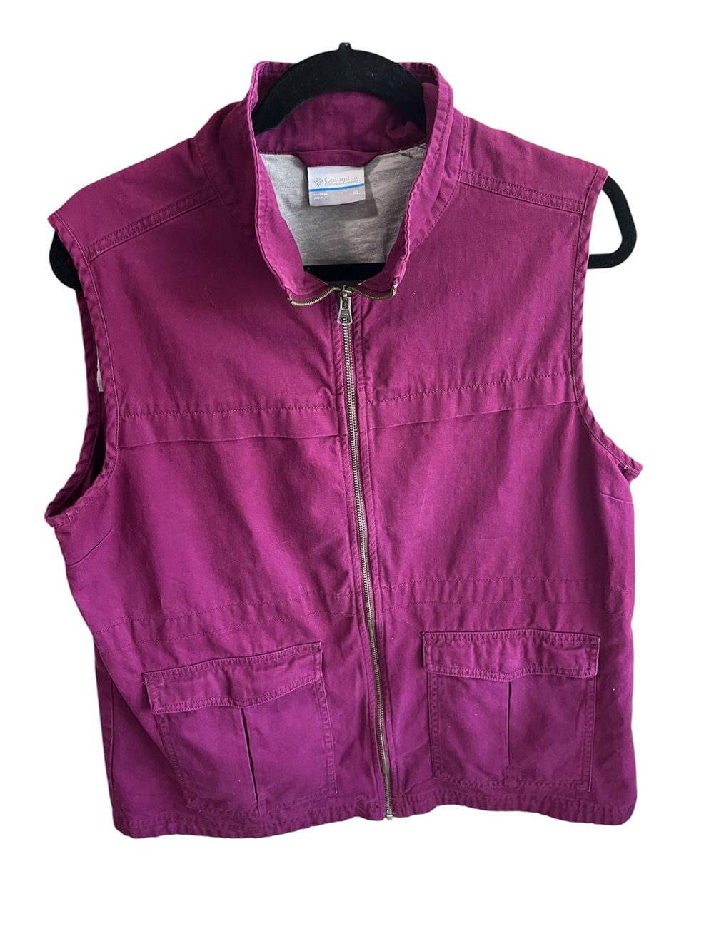 Columbia Magenta Pink Full Zip Cotton Canvas Vest Size XL